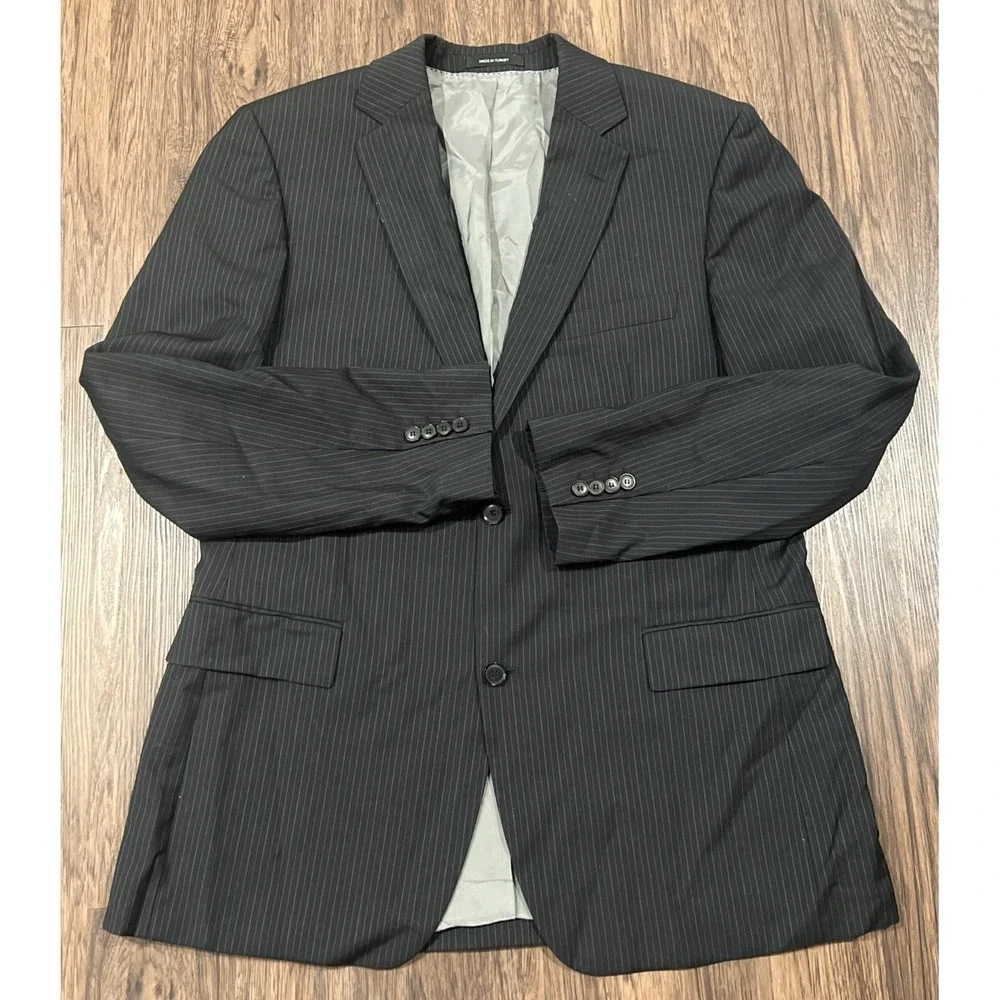 Hugo Boss Men's Wool Color Dark Grey Stripes Blazer Jacket 46L